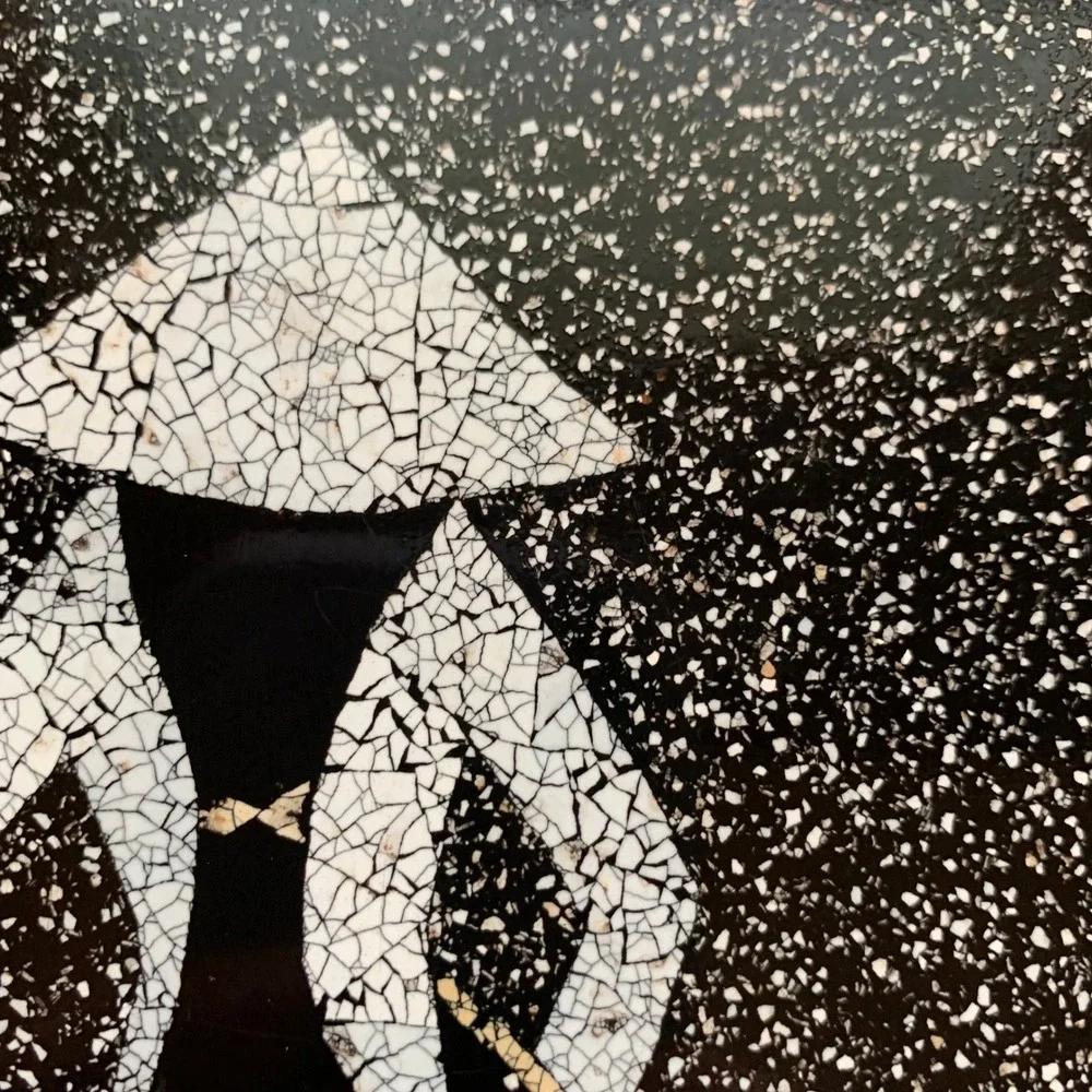 Vietnamese Lacquer Art 8x12 Eggshell Inlay Ao Dai Women Black White Minimalist